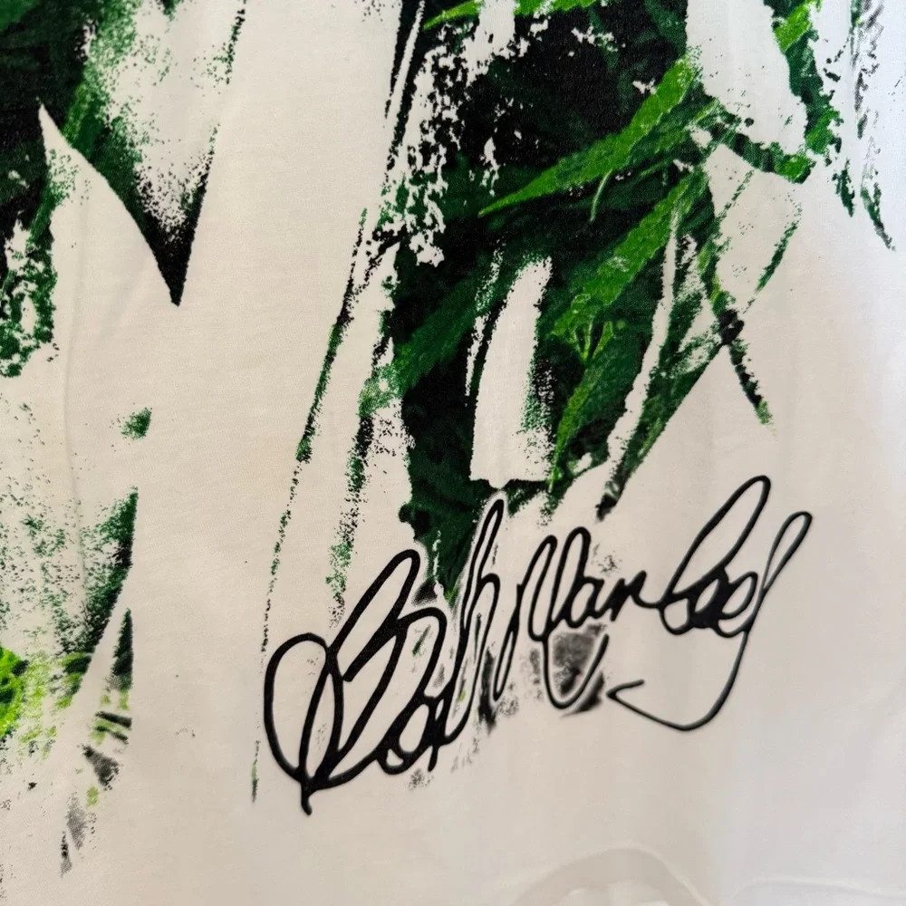 Bob Marley Ganja Weed T Shirt White & Green Cotton Crew Neck Reggae Music NEW - Picture 5 of 13